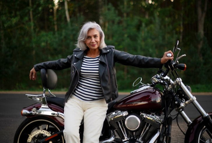 Fashion style for older women - Black leather moto jacket adds an instant edge to your wardrobe.